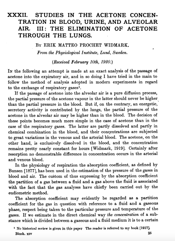 An excerpt of Dr. Widmark's paper on breath acetone